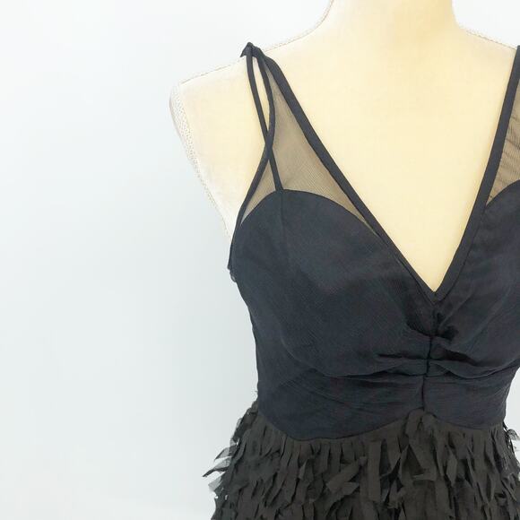 EVA FRANCO Anthro Mandy Mini Dress 4 Black Vulture Fringe Mesh V Neck NWT - Picture 3 of 10